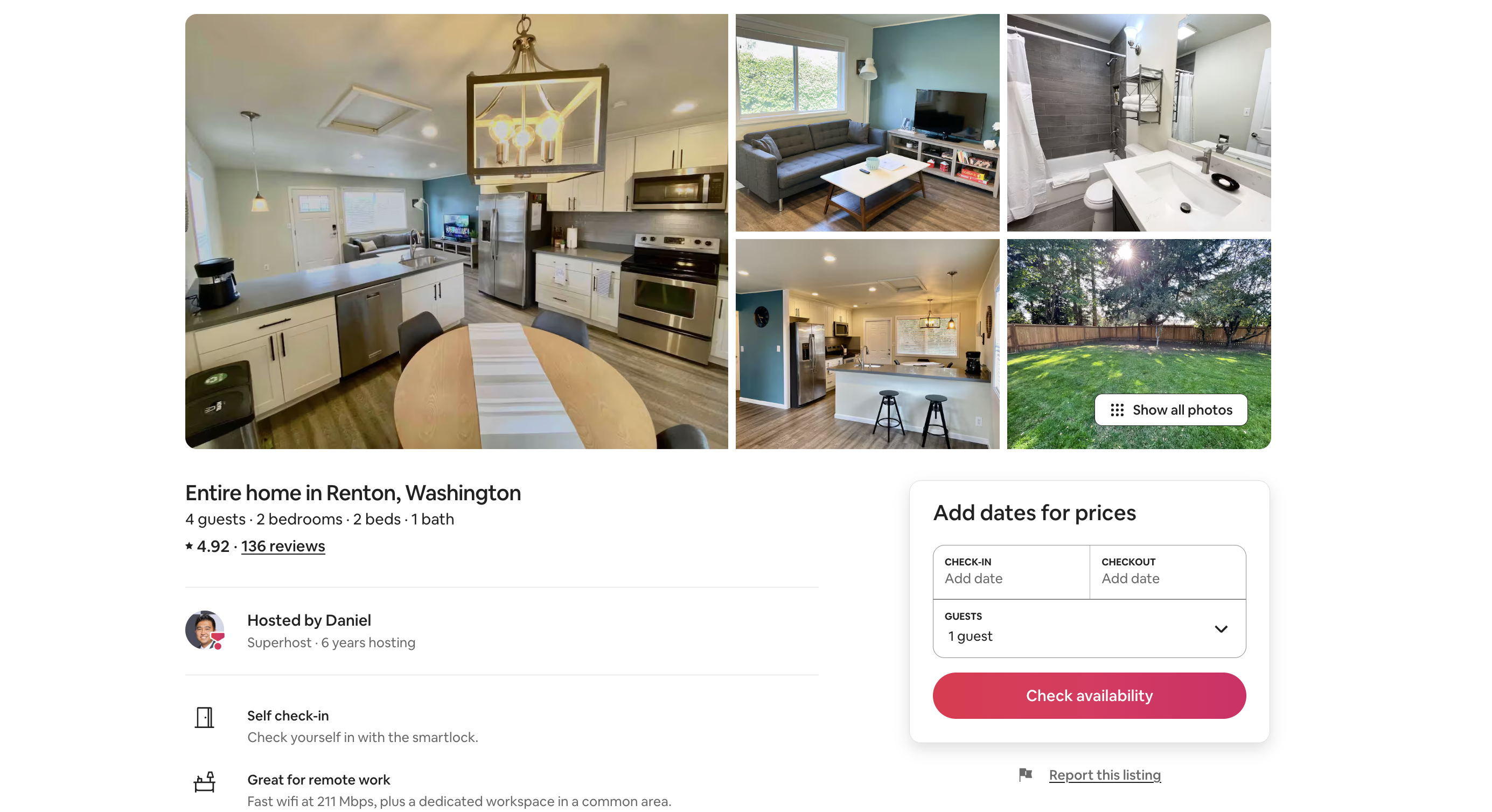 First Airbnb listing in Renton, Washington